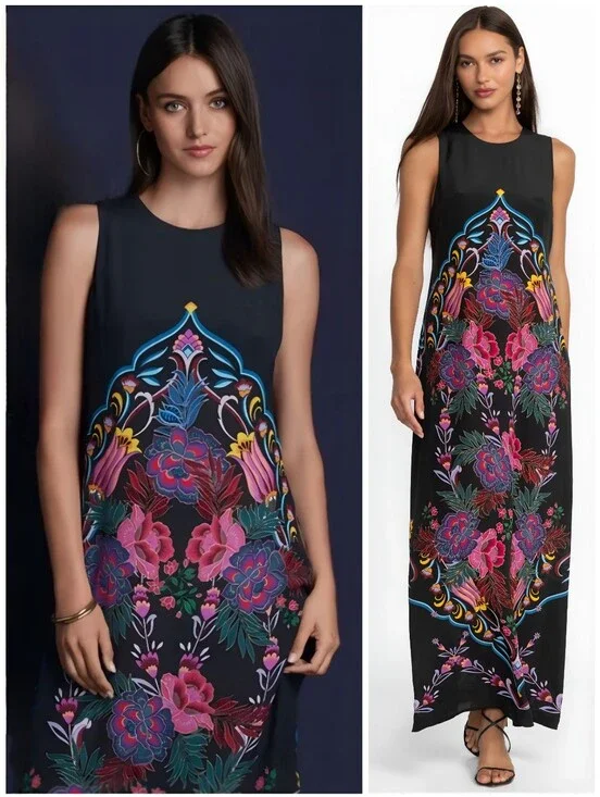 johnny was tatianna maxi dress Johnny Was Floral Black Pink Tatianna Maxi Dress, XL
